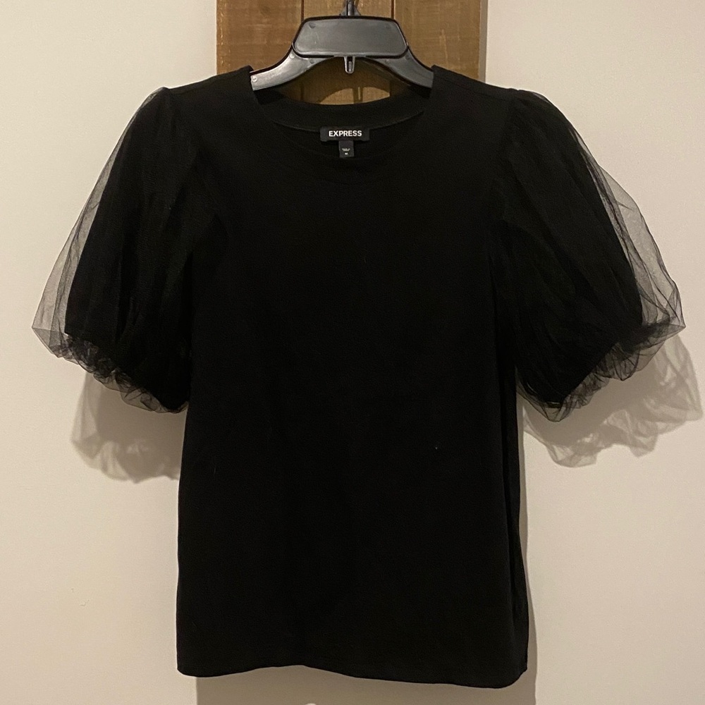 Express Black Blouse with Tulle Sleeves